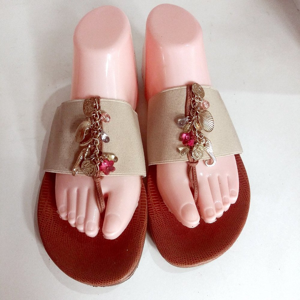 Caressa Sandals, Size 10 Sandal, Flat Sandal, Beach Sandal, Embellished Sandal
